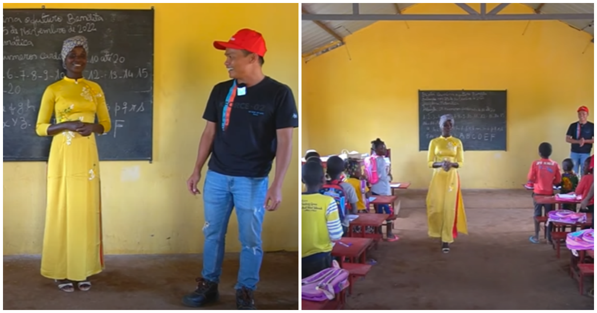 Cả trường có 1 cô giáo, team Châu Phi tặng áo dài động viên tinh thần: Cô mừng quá mặc luôn